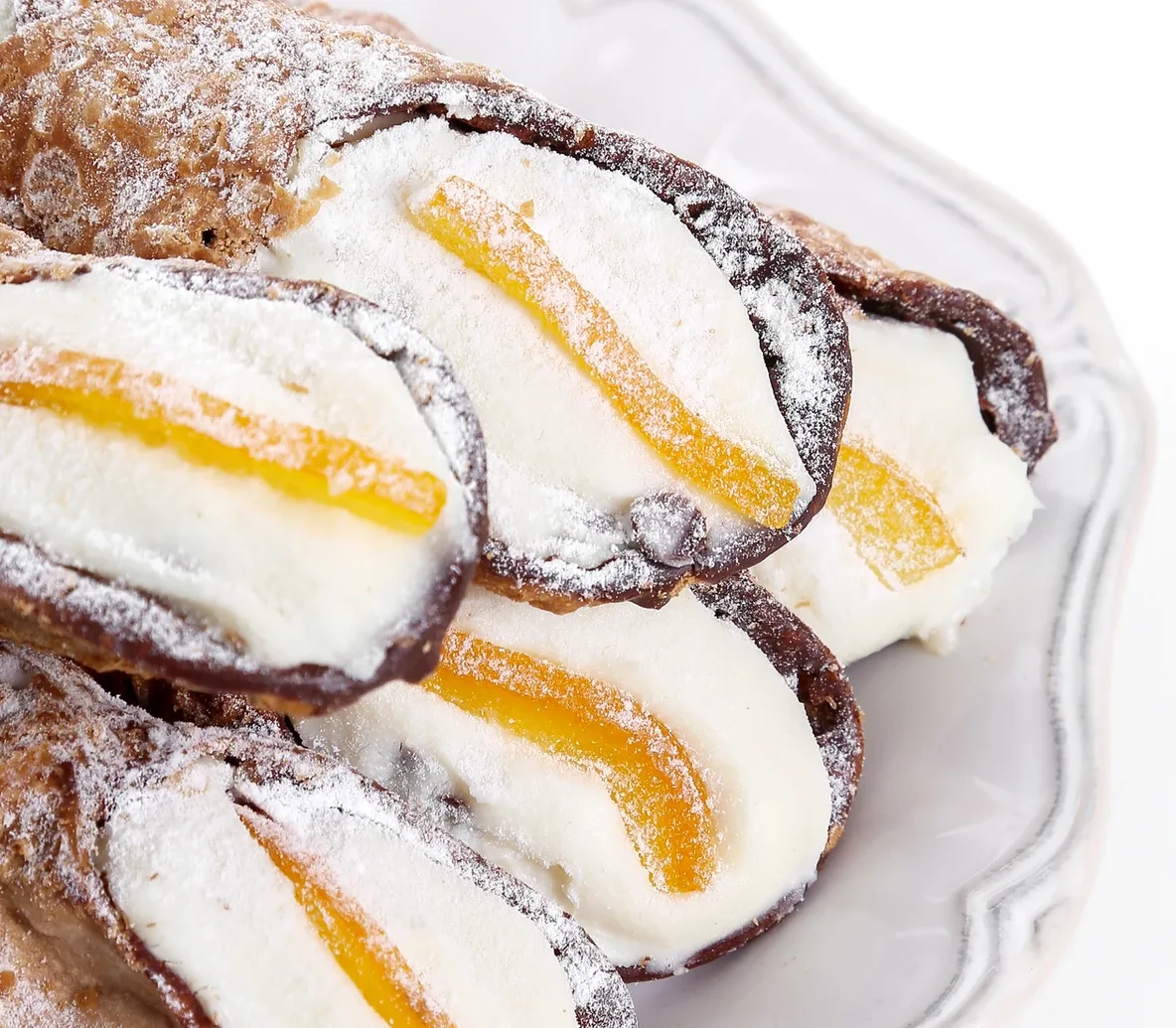 Cannoli filled with ricotta and candied citrus